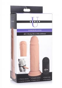 Strap U Power Player 28X Vibrating Rechargeable Silicone Dildo with Remote Control - Vanilla
