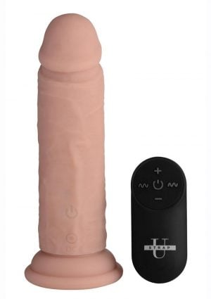 Strap U Power Player 28X Vibrating Rechargeable Silicone Dildo with Remote Control - Vanilla