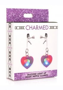 Charmed Silicone Light-Up Heart Nipple Clamps - Purple
