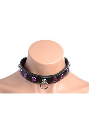Master Series Leather Collar with Rhinestones - Purple
