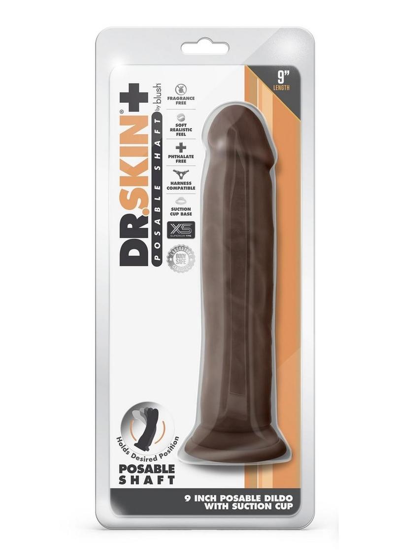Dr. Skin Plus Thick Posable Dildo with Suction Cup 9in - Chocolate