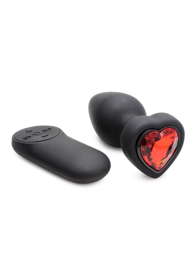 Booty Sparks 28X Rechargeable Silicone Vibrating Heart Anal Plug with Remote Control - Small - Red