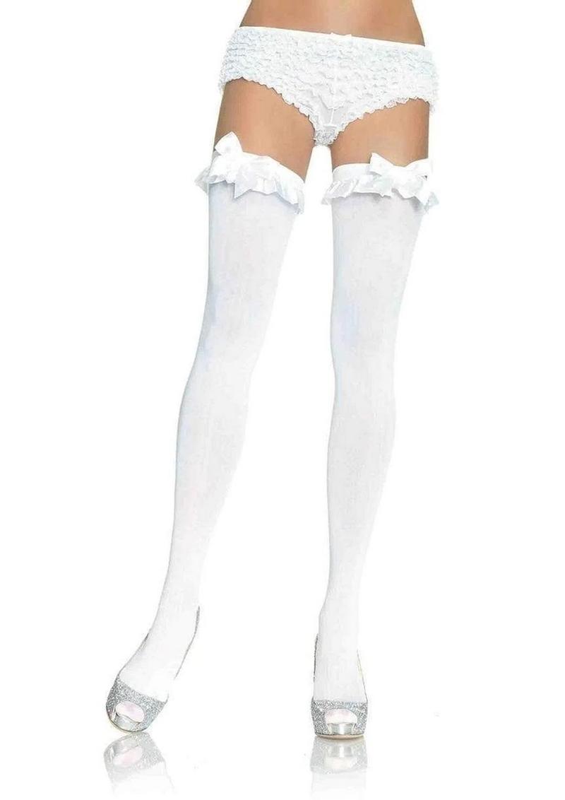 Leg Avenue Nylon Over The Knee with Ruffle Bow - O/S - White