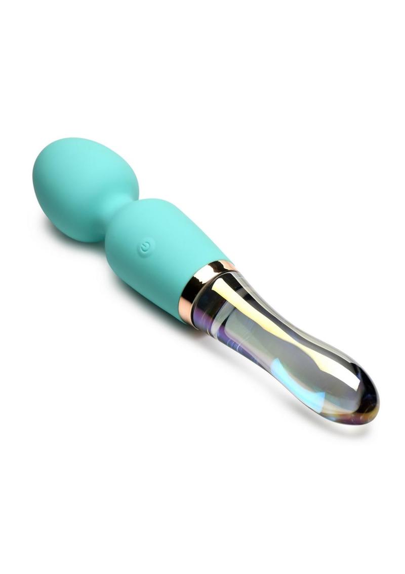 Prisms Vibra-Glass 10X Dual End Rechargeable Silicone Glass Wand - Turquoise