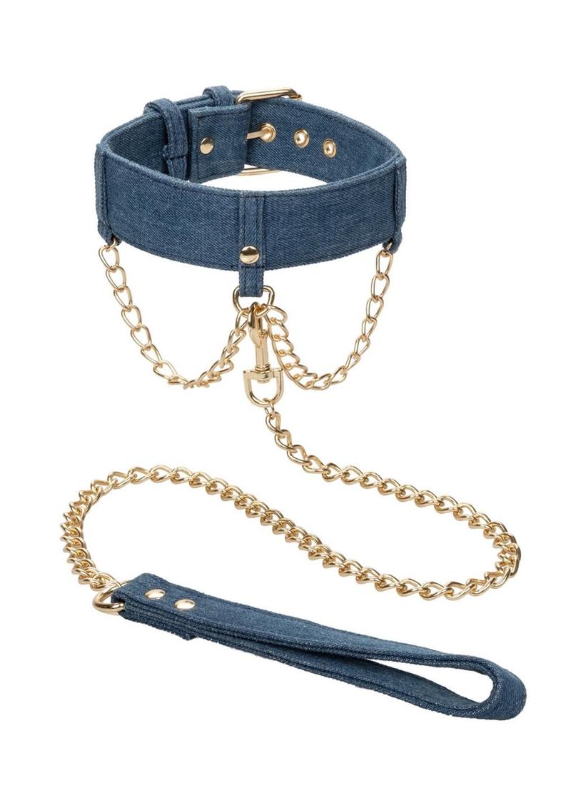 Ride `em Premium Denim Collection Collar with Leash - Blue