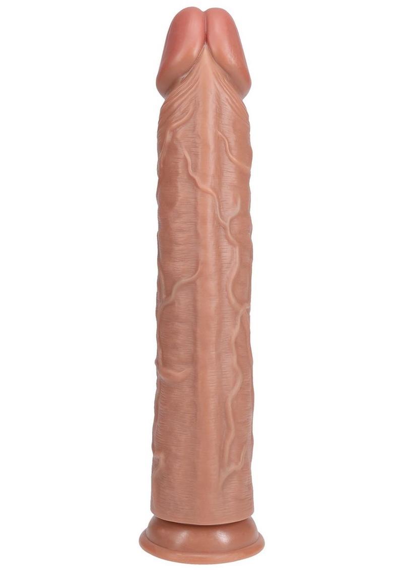 RealRock Ultra Realistic Skin Extra Large Straight Dildo with Suction Cup 14in - Caramel