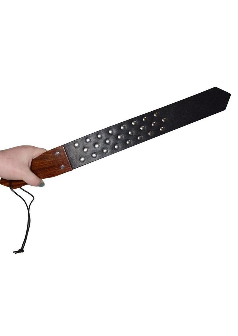 Prowler RED Leather and Wood Studded Paddle - Black/Brown