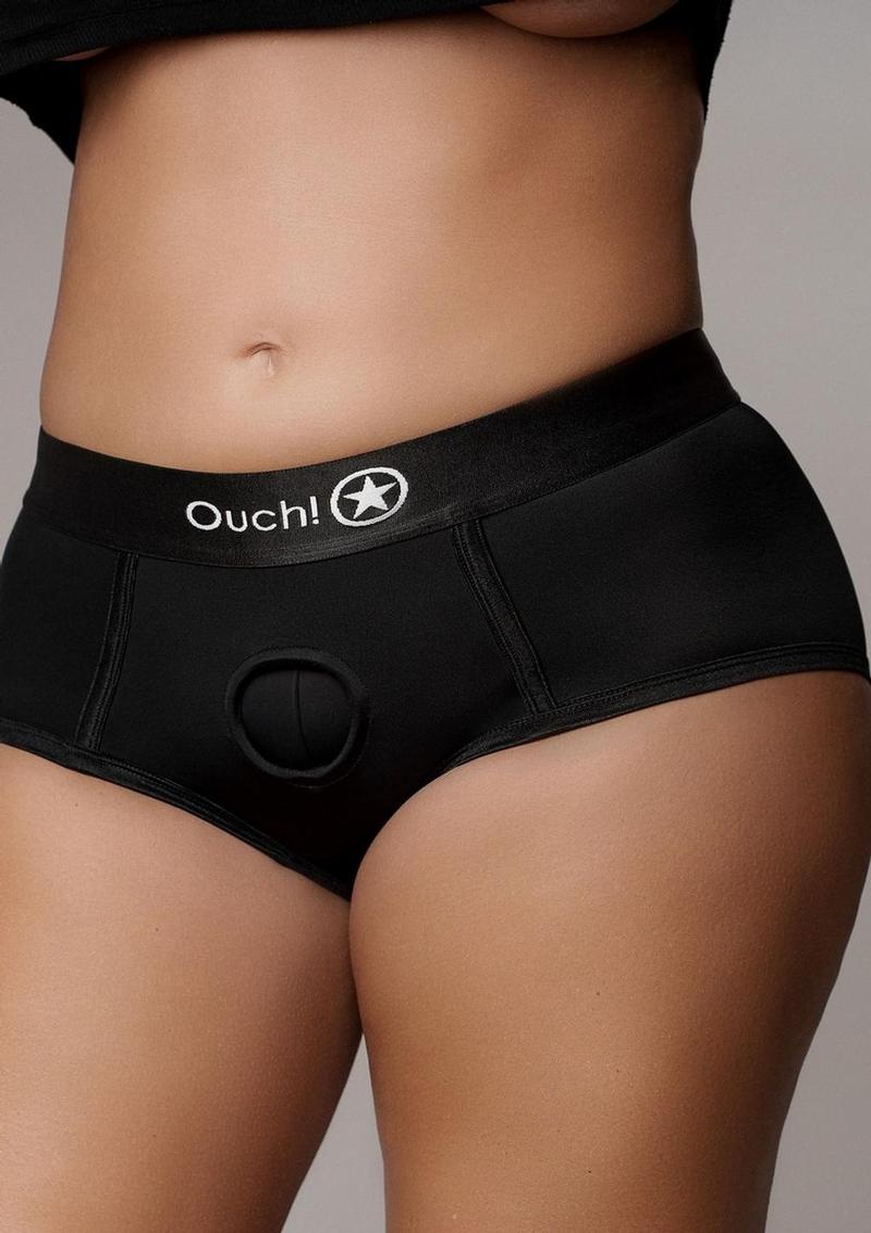 Ouch! Vibrating Strap-On Brief Rechargeable - XL/2XL - Black