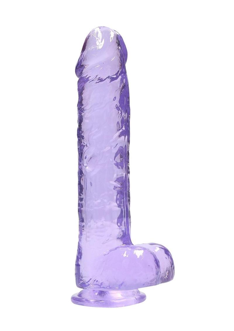 RealRock Crystal Clear Dildo with Balls 9in - Purple