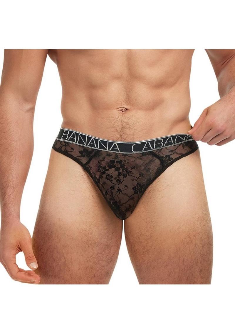 Banana Cabana Lace Nights Thong - Small/Medium - Black