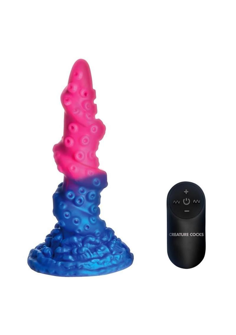 Creature cocks Deluxe Lord Kraken Vibrating Rechargeable Silicone Glow-in-the-Dark Dildo - Multicolor