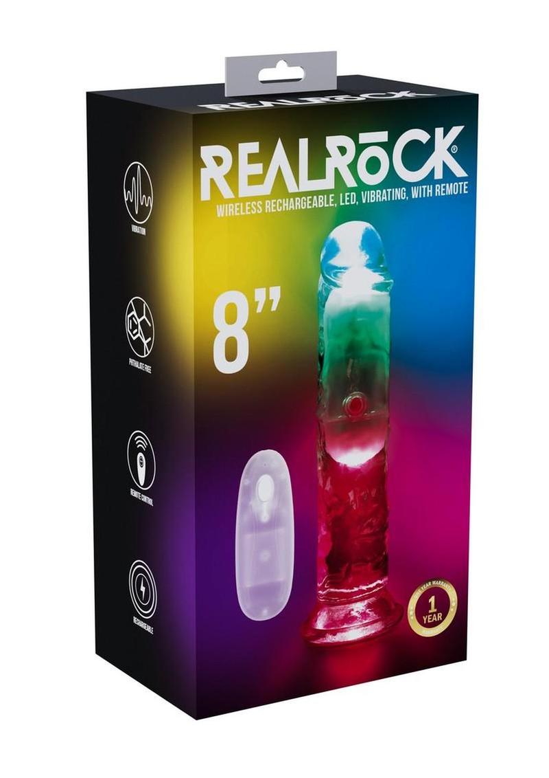 RealRock Rechargeable Dildo with Remote Control 8in - Clear